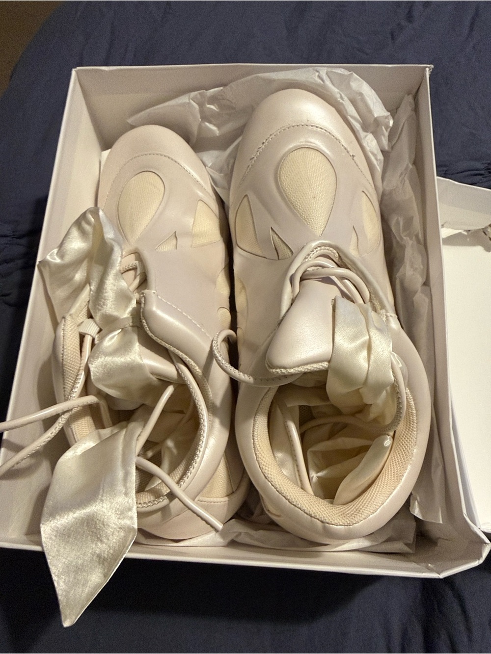 JW PEI Cream Satin Ribbon Lace Sneakers